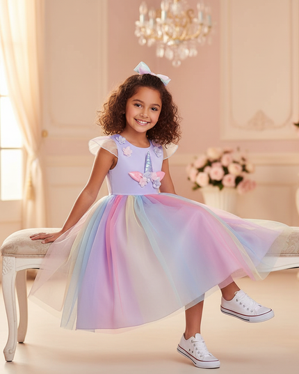 lavender unicorn costume dress - sitting