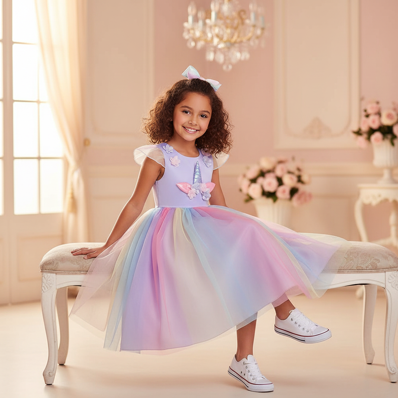 lavender unicorn costume dress - sitting