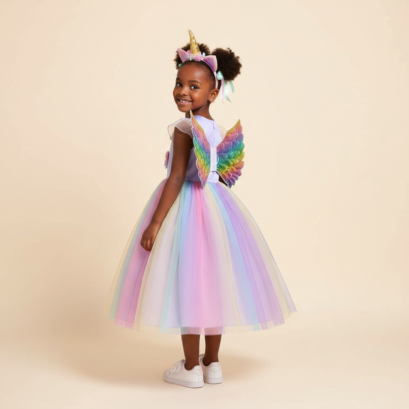 lavender unicorn dress costume with wings - back