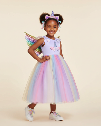lavender unicorn dress costume with wings - front