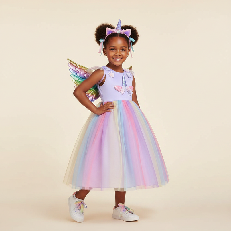 lavender unicorn dress costume with wings - front