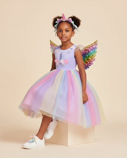 lavender unicorn dress costume with wings - sitting