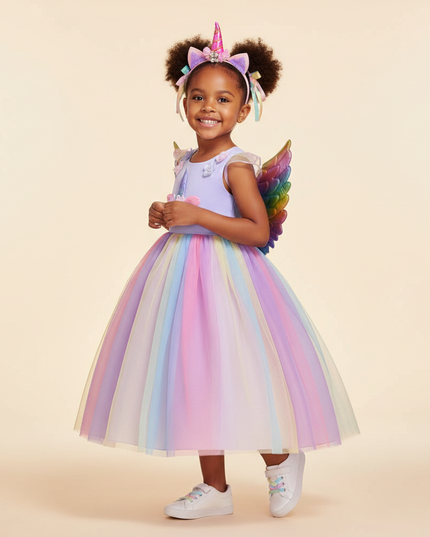 lavender unicorn dress costume with wings - three-quarter