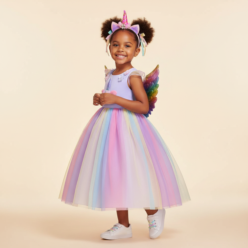 lavender unicorn dress costume with wings - three-quarter