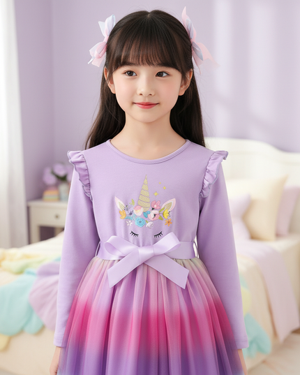 lavender unicorn dress girls - detail