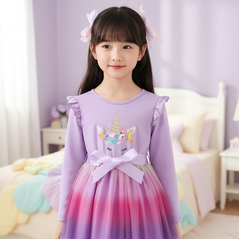 lavender unicorn dress girls - detail
