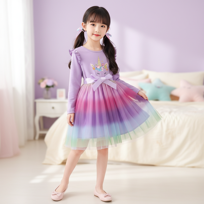 lavender unicorn dress girls - front