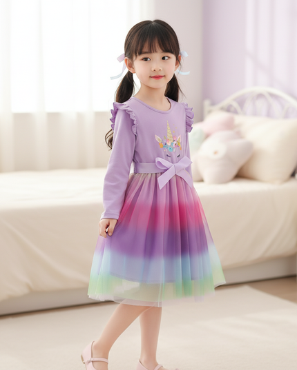 lavender unicorn dress girls - three-quarter