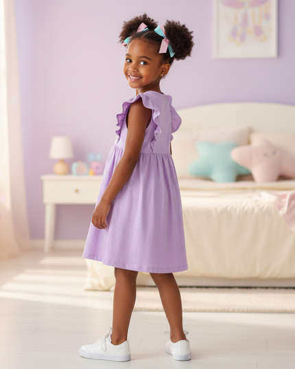 lavender unicorn embroidery cotton dress - back