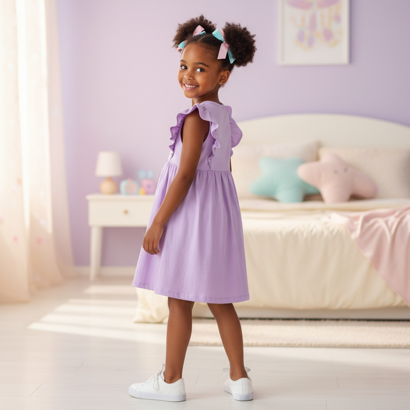lavender unicorn embroidery cotton dress - back