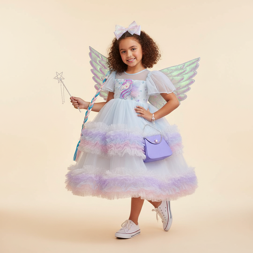 lavender unicorn fairy dress set girls - front