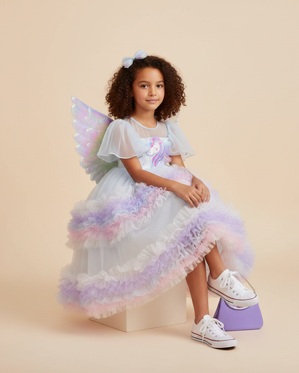 lavender unicorn fairy dress set girls - sitting