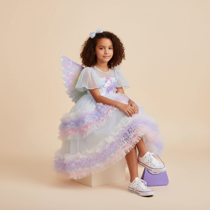 lavender unicorn fairy dress set girls - sitting