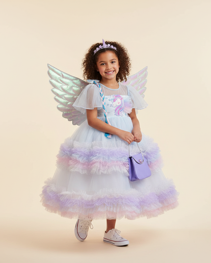lavender unicorn fairy dress set girls - three-quarter