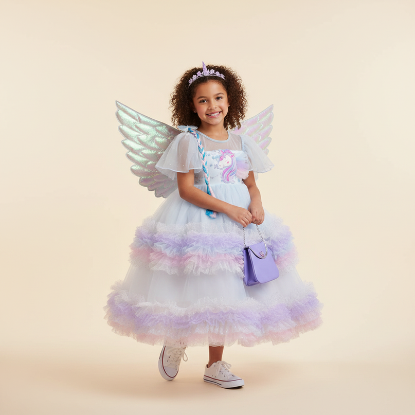 lavender unicorn fairy dress set girls - three-quarter