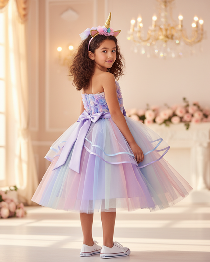 lavender unicorn flower ball gown dress - back