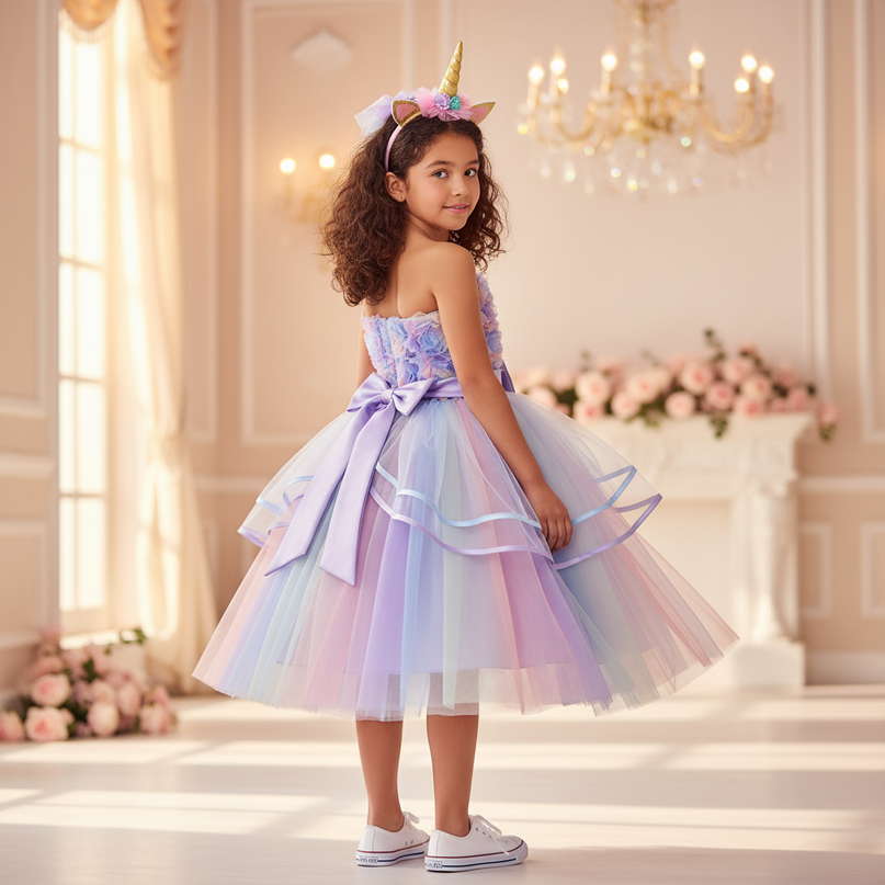 lavender unicorn flower ball gown dress - back