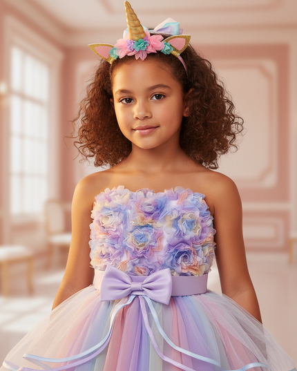 lavender unicorn flower ball gown dress - detail