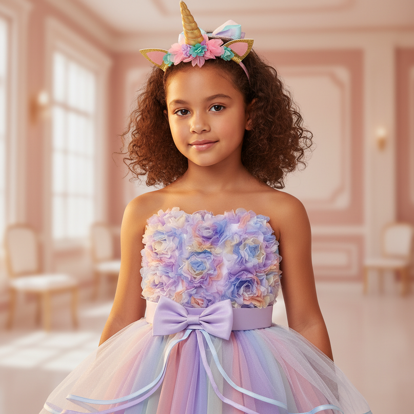 lavender unicorn flower ball gown dress - detail