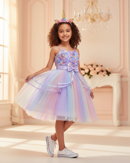 lavender unicorn flower ball gown dress - front