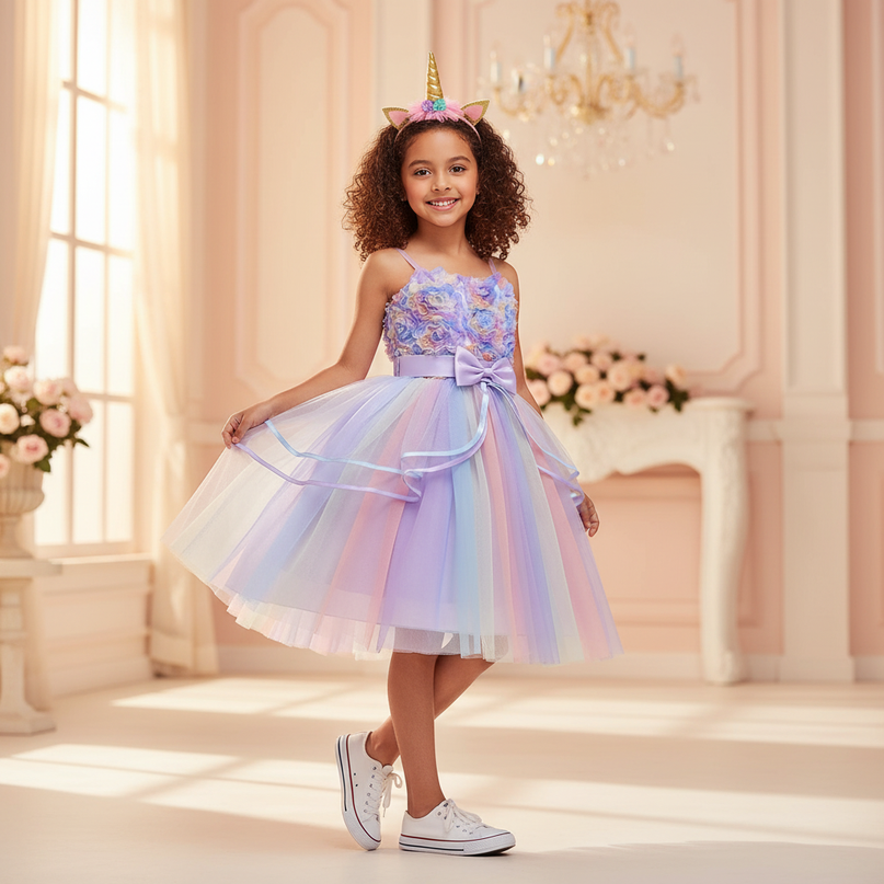 lavender unicorn flower ball gown dress - front