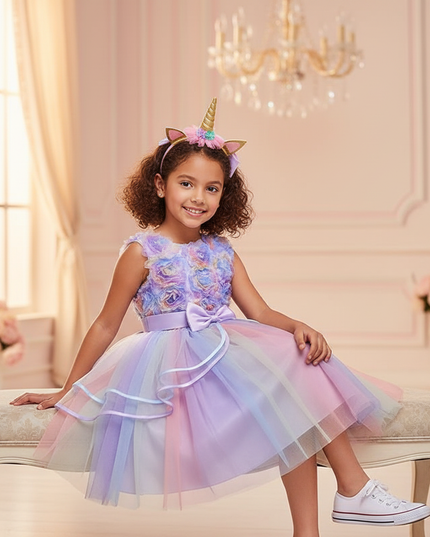 lavender unicorn flower ball gown dress - sitting