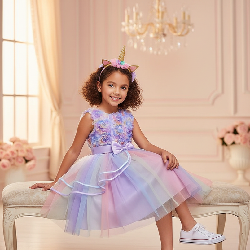 lavender unicorn flower ball gown dress - sitting