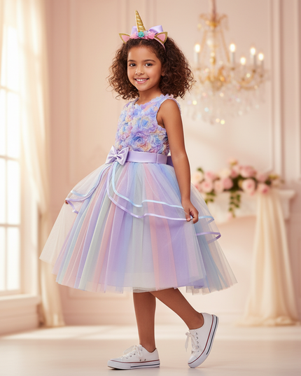 lavender unicorn flower ball gown dress - three-quarter