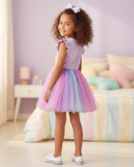 lavender unicorn flutter sleeve tutu dress - back
