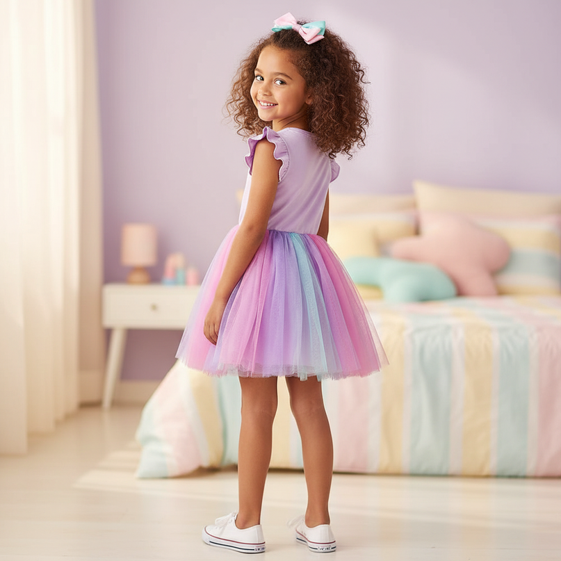 lavender unicorn flutter sleeve tutu dress - back