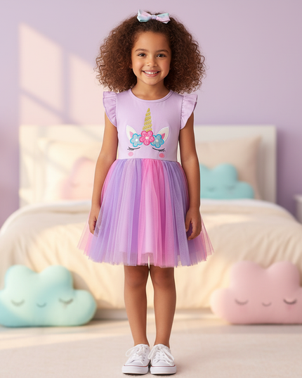 lavender unicorn flutter sleeve tutu dress - detail