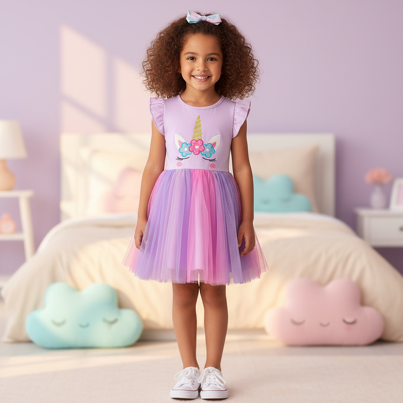 lavender unicorn flutter sleeve tutu dress - detail