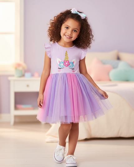 lavender unicorn flutter sleeve tutu dress - front