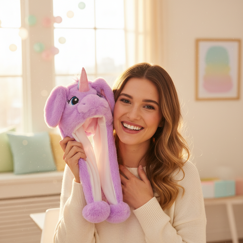 lavender unicorn hat - in-use