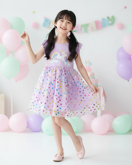 lavender unicorn heart dress - front