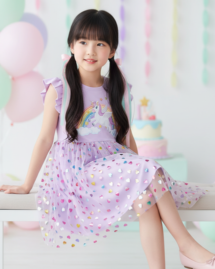 lavender unicorn heart dress - sitting
