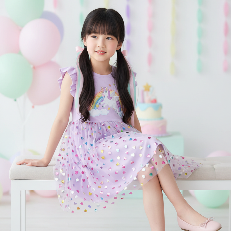 lavender unicorn heart dress - sitting