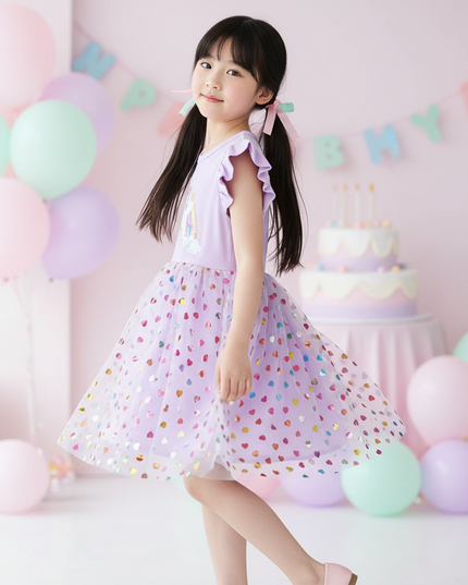 lavender unicorn heart dress - three-quarter