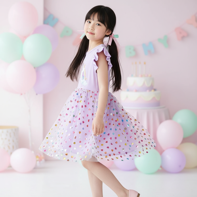 lavender unicorn heart dress - three-quarter