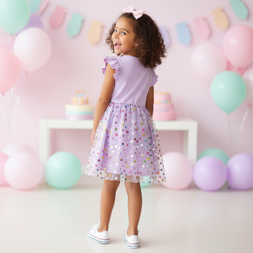 lavender unicorn heart sequin dress - back
