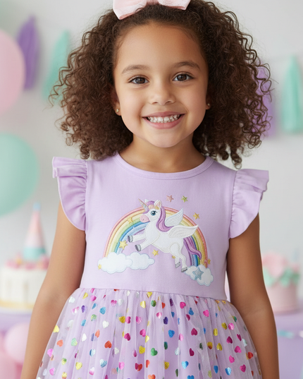 lavender unicorn heart sequin dress - detail