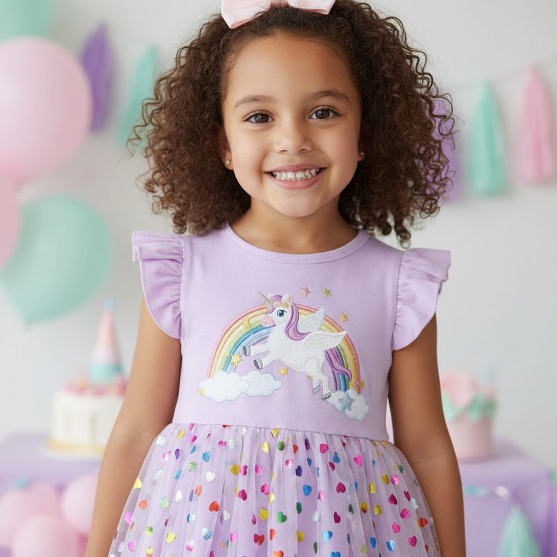 lavender unicorn heart sequin dress - detail