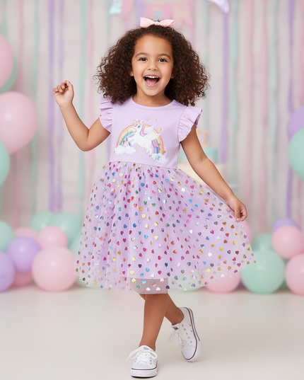 lavender unicorn heart sequin dress - front