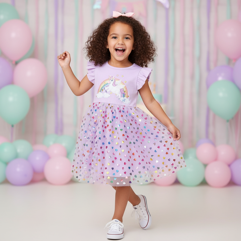 lavender unicorn heart sequin dress - front