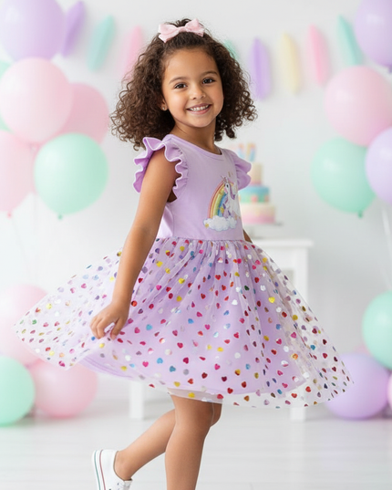 lavender unicorn heart sequin dress - three-quarter