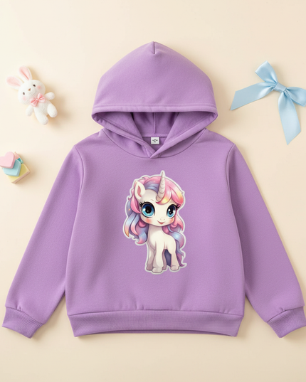lavender unicorn hoodie kids - flat-lay