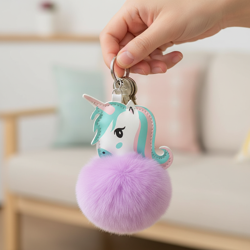 lavender unicorn keychain - in-use