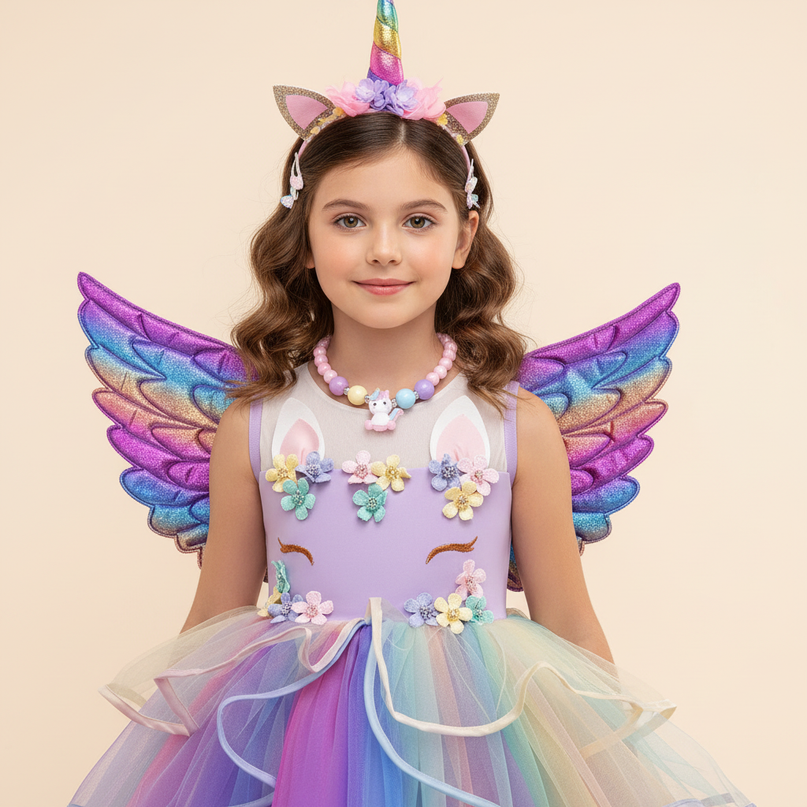 lavender unicorn led dress full set - detail