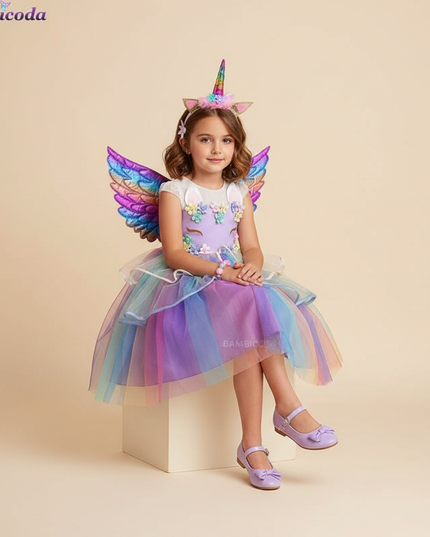 lavender unicorn led dress full set - sitting