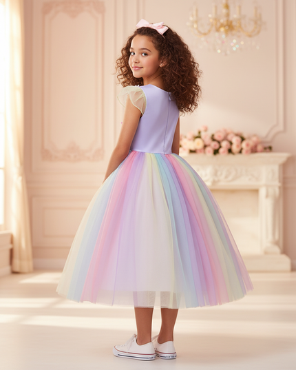 lavender unicorn rainbow ball gown dress - back